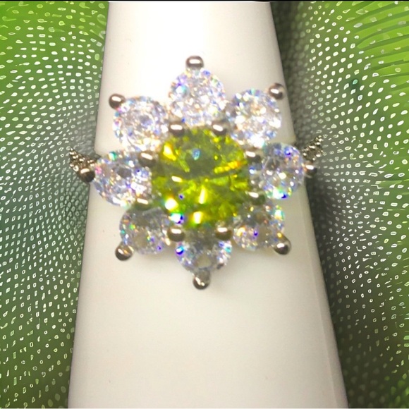 Natural Peridot & Sapphire Floral Sterling Silver Ring - Picture 6 of 12